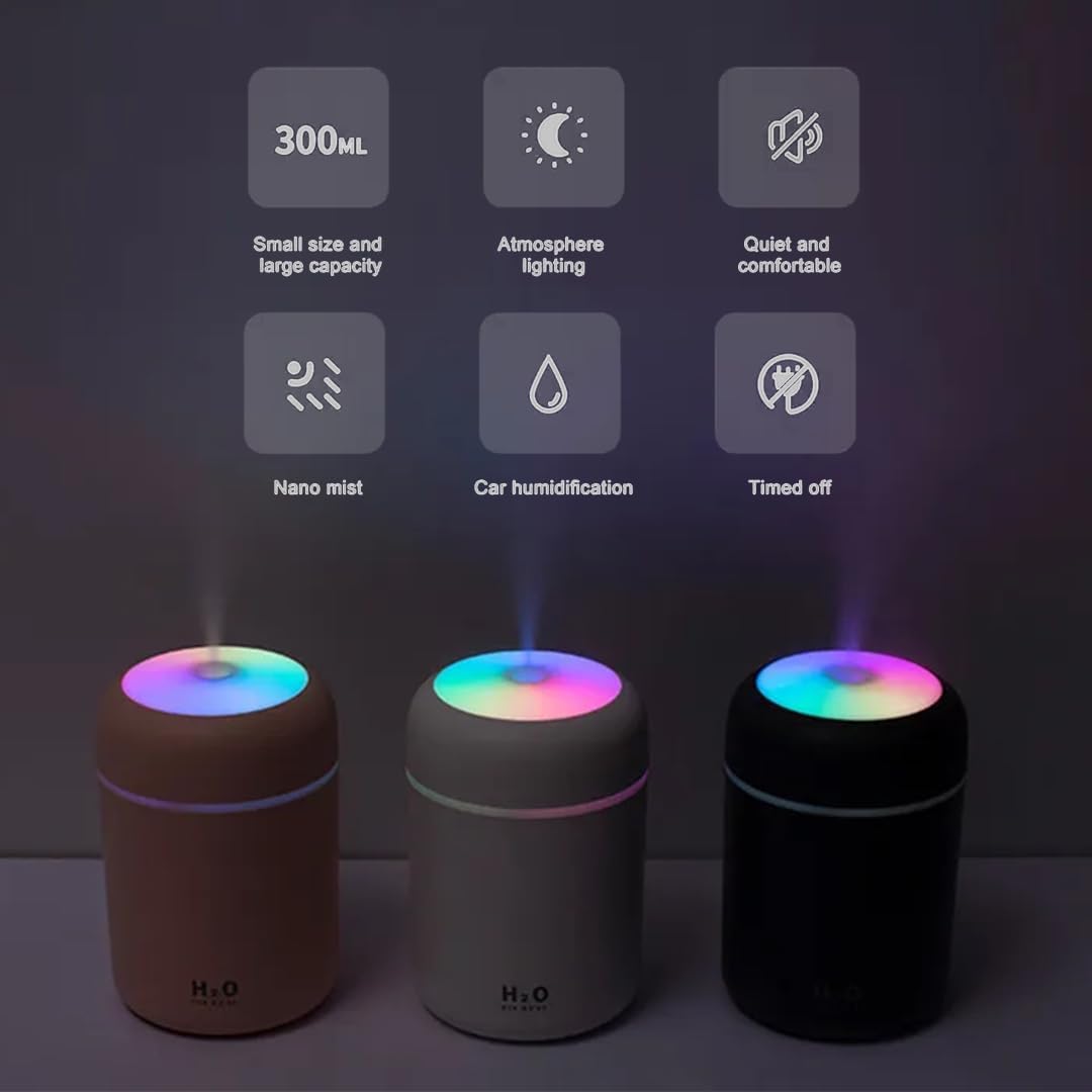 300ml Essential Oil Diffuser &amp; Humidifier – Ultrasonic Cool Mist with Quiet Operation, LED Lights – Aromatherapy Air Freshener for Home, Office, Car(Colours May Vary)