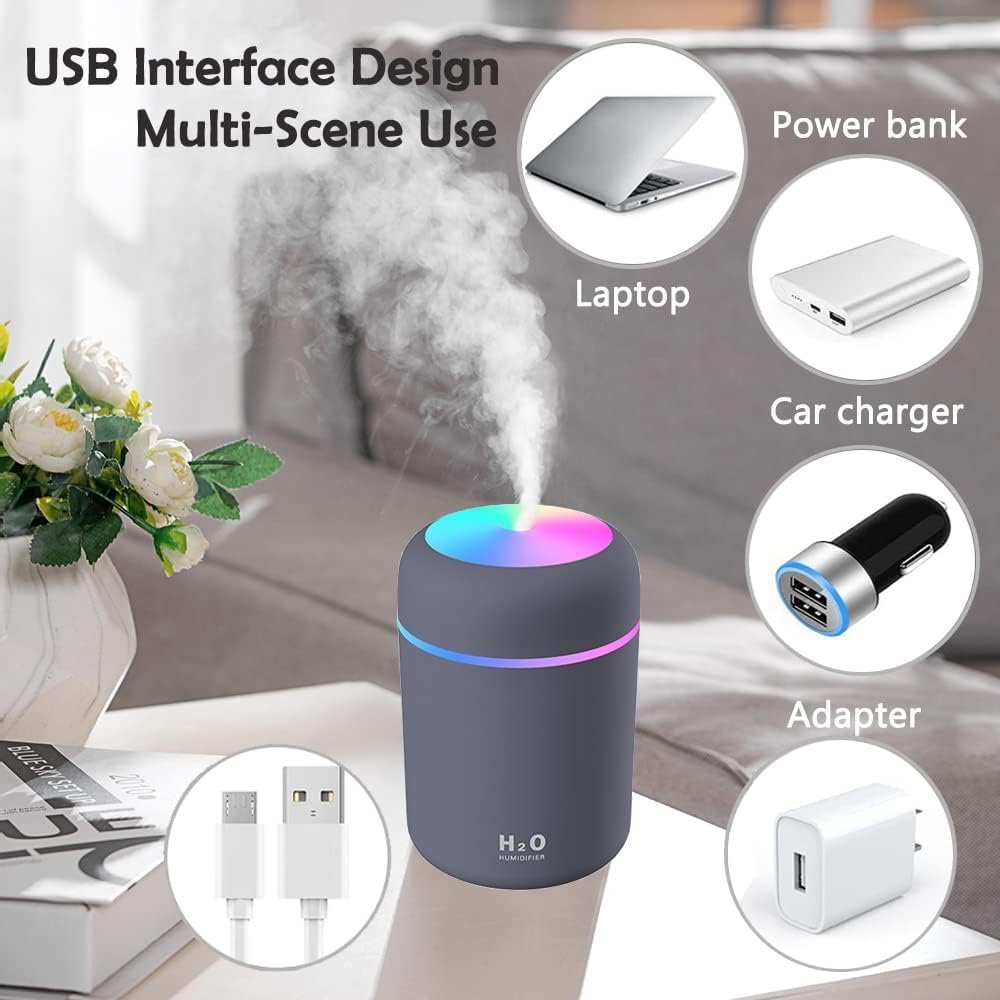 300ml Essential Oil Diffuser &amp; Humidifier – Ultrasonic Cool Mist with Quiet Operation, LED Lights – Aromatherapy Air Freshener for Home, Office, Car(Colours May Vary)